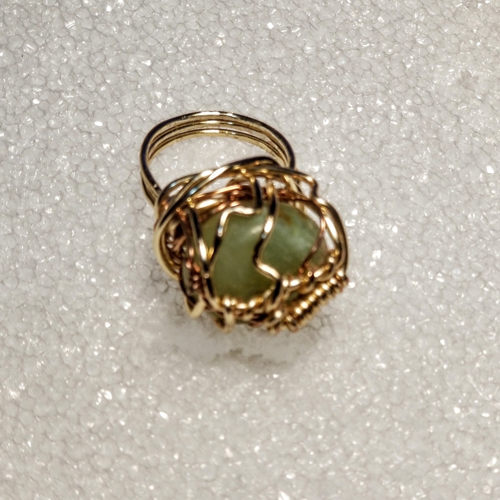Green Aventurine Wire wrapped Lucky Ring m…